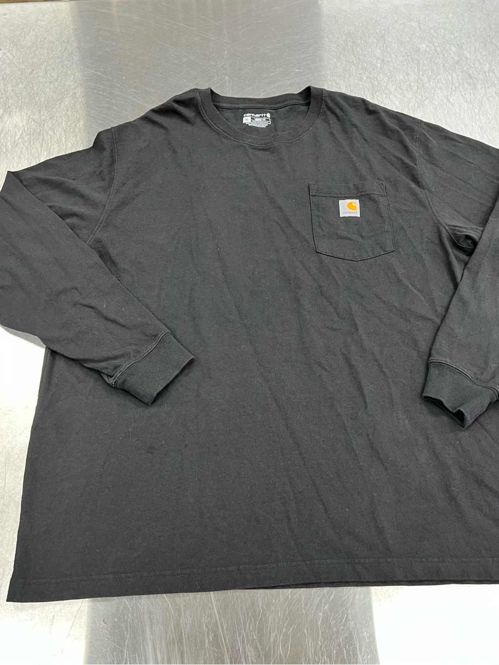 Carhartt Black Long Sleeve Loose Fit Pocket Tee with Logo Patch Mens XL